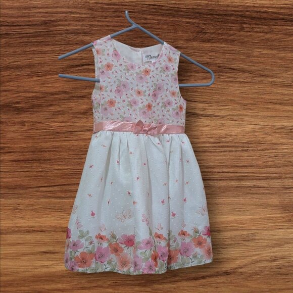 Nanette 4T Floral Sleeveless Dress With Pink Bow & Button Back spring Easter - Picture 3 of 8